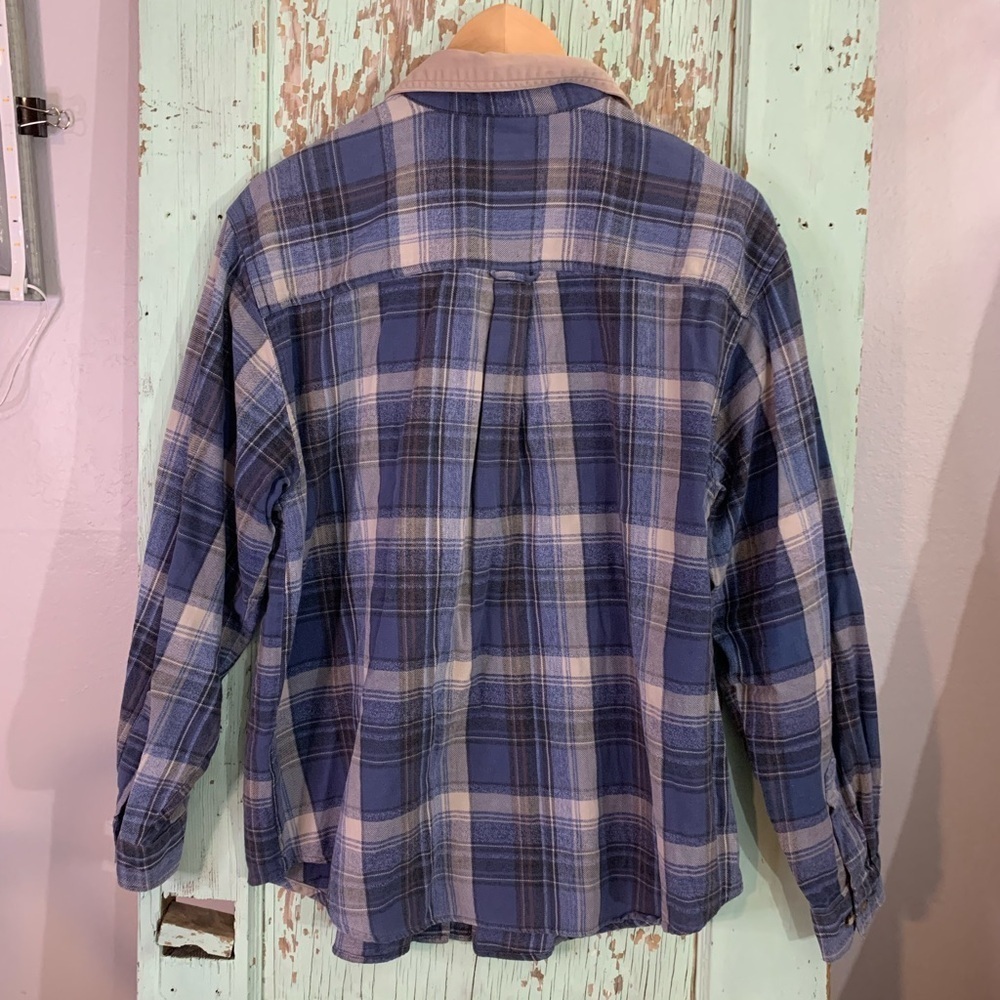 Women’s Cabin Creek blue plaid collared l/s button down flannel shirt size XL - Picture 3 of 5